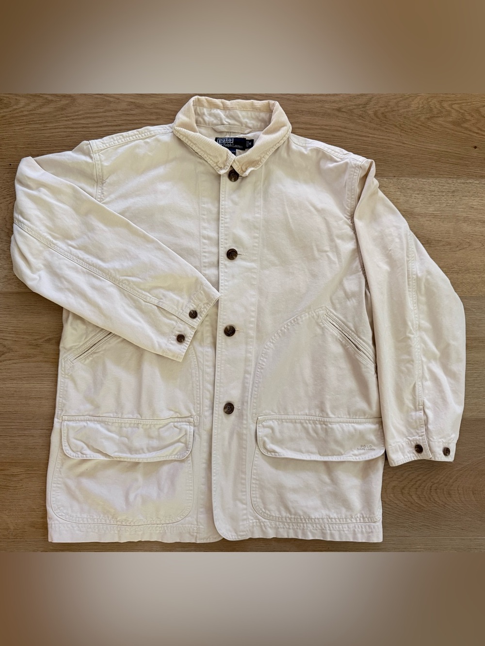 Vintage Polo Ralph Lauren Cream Barn Jacket Corduroy Collar Canvas Chore Coat M